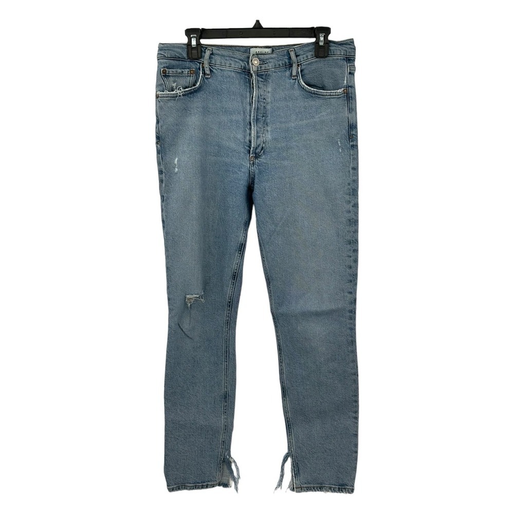Agolde Jeans Womens 31 Nico High Rise Slim Light Wash Blue Distressed Button Fly